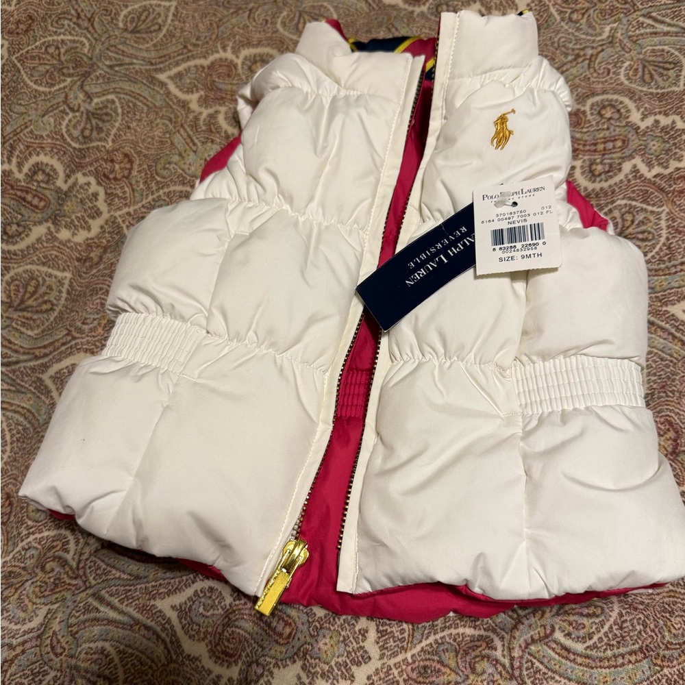 Ralph Lauren White and Pink reversible Puffer Vest, new with tags.